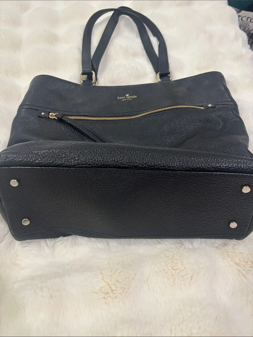 kate spade Black Pebbled Leather Shoulder Tote with Front Zip